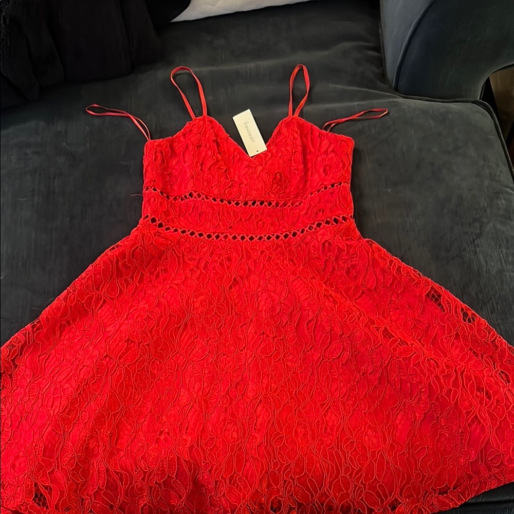 Francesca's Collections Red Spaghetti Strap A-Line Dress